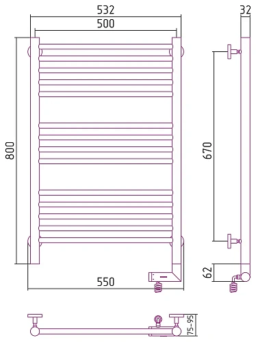 Полотенцесушитель электрический Сунержа Богема 2.0 прямая 800х500 МЭМ правый 1015-5205-8050 RAL 1015 Полотенцесушитель электрический Сунержа Богема 2.0 прямая 800х500 МЭМ правый 1015-5205-8050 RAL 1015