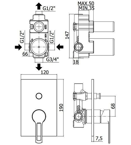 Смеситель для душа Paffoni Ringo RIN015BO/M (с внутренней частью) Смеситель для душа Paffoni Ringo RIN015BO/M (с внутренней частью)