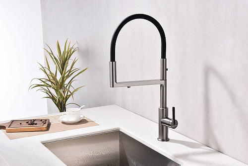 Смеситель для кухни Paulmark TORNADO вороненая сталь To213402-GM Смеситель для кухни Paulmark TORNADO вороненая сталь To213402-GM