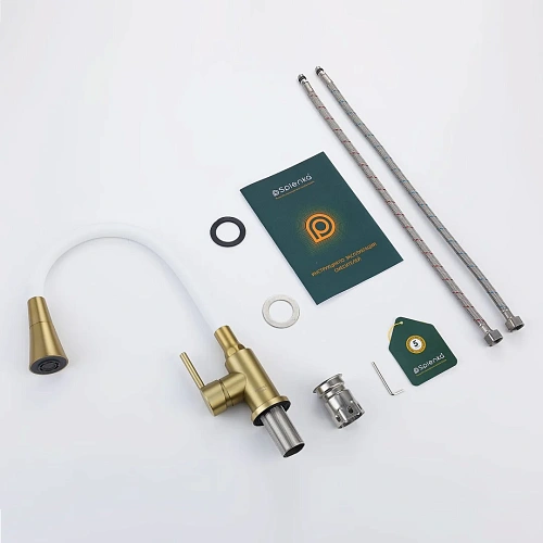 Смеситель для кухни Splenka S201.4308.03 с гибким изливом, золотой сатин Смеситель для кухни Splenka S201.4308.03 с гибким изливом, золотой сатин