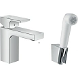 Смеситель для раковины Hansgrohe Vernis Shape 100 без сливного гарнитура, с гигиеническим душем 71216000. Смеситель для раковины Hansgrohe Vernis Shape 100 без сливного гарнитура, с гигиеническим душем 71216000.