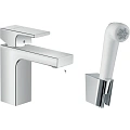 Смеситель для раковины Hansgrohe Vernis Shape 100 без сливного гарнитура, с гигиеническим душем 71216000. Смеситель для раковины Hansgrohe Vernis Shape 100 без сливного гарнитура, с гигиеническим душем 71216000.