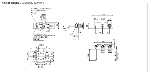 Смеситель для ванны Remer Element ET54D3BO, белый матовый Смеситель для ванны Remer Element ET54D3BO, белый матовый