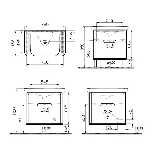 Тумба с раковиной Vitra Sento 80 см 60824 с LED подсветкой и датчиком движения Тумба с раковиной Vitra Sento 80 см 60824 с LED подсветкой и датчиком движения