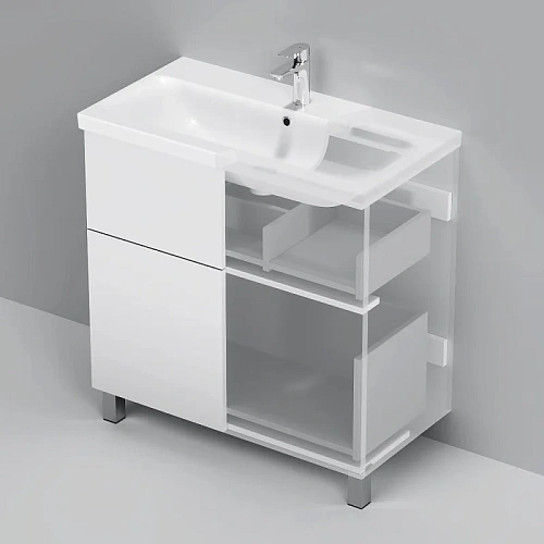 Тумба под раковину AM.PM Gem M90FSX0802WG напольная, 80 см push-to-open, белый, Тумба под раковину AM.PM Gem M90FSX0802WG напольная, 80 см push-to-open, белый,