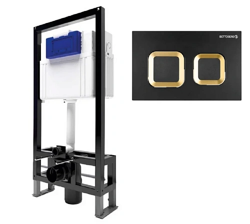 Инсталляция для унитаза BETTOSERB SAVA FREE STANDING SFS40006489 с клавишей смыва SMART черный матовый/золото Инсталляция для унитаза BETTOSERB SAVA FREE STANDING SFS40006489 с клавишей смыва SMART черный матовый/золото