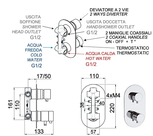 Смеситель для душа Remer Elegance NT92 термостатический Смеситель для душа Remer Elegance NT92 термостатический