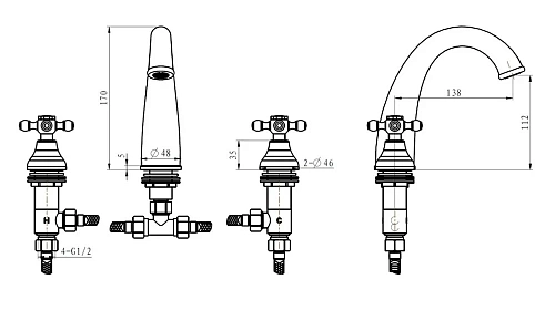 Смеситель для раковины Boheme CRYSTAL хром (двуручковый) 277-CRST на 3 отверстия Смеситель для раковины Boheme CRYSTAL хром (двуручковый) 277-CRST на 3 отверстия