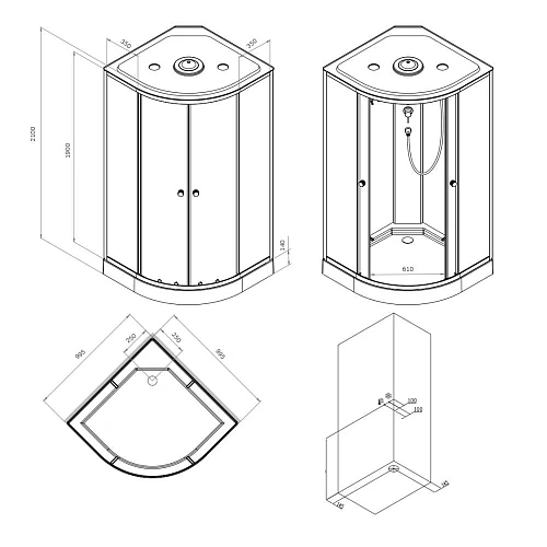Душевая кабина AM.PM X-Joy W94C-401-100BT 100x100, четверть круга, профиль черный матовый, стекло прозрачное Душевая кабина AM.PM X-Joy W94C-401-100BT 100x100, четверть круга, профиль черный матовый, стекло прозрачное