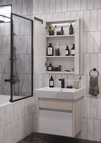 Зеркальный шкаф Aquaton Верди PRO 60 белый, ясень фабрик 1A206902VDAV0 Зеркальный шкаф Aquaton Верди PRO 60 белый, ясень фабрик 1A206902VDAV0