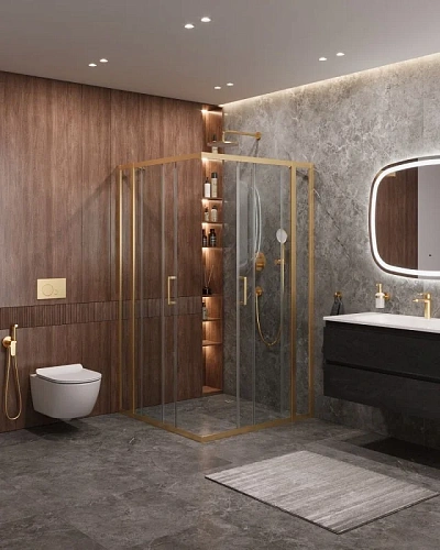 Душевой уголок CEZARES MOLVENO-A-22-100+30-C-BORO-IV цвет профиля брашированное золото стекло прозрачное 1300x1300 мм Душевой уголок CEZARES MOLVENO-A-22-100+30-C-BORO-IV цвет профиля брашированное золото стекло прозрачное 1300x1300 мм