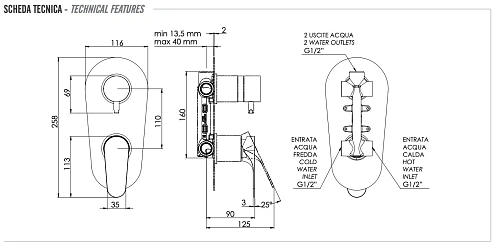 Смеситель для душа Remer Class Line L93 Смеситель для душа Remer Class Line L93