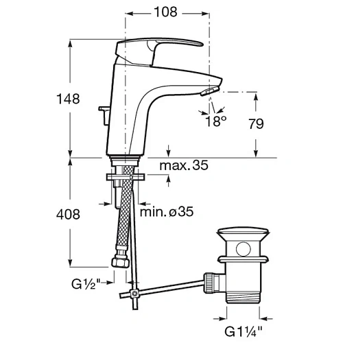 Смеситель для раковины Roca Eos-N с донным клапаном 5A3082C0M Смеситель для раковины Roca Eos-N с донным клапаном 5A3082C0M