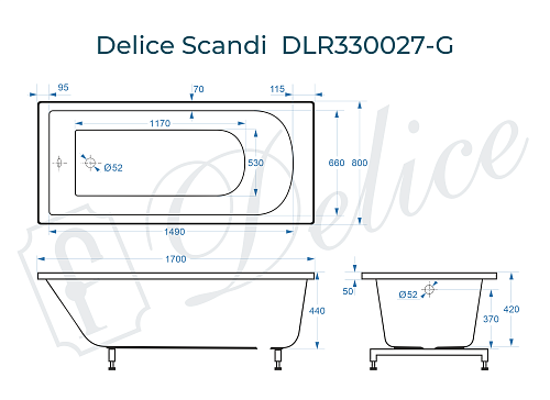 Ванна из искусственного камня Delice Scandi 170х80 DLR330027-G глянцевая Ванна из искусственного камня Delice Scandi 170х80 DLR330027-G глянцевая