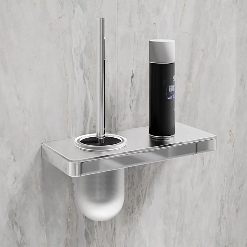 Ершик для унитаза Lemark GLASS LINE с держателем и полкой, хром/белое стекло 9761031 Ершик для унитаза Lemark GLASS LINE с держателем и полкой, хром/белое стекло 9761031