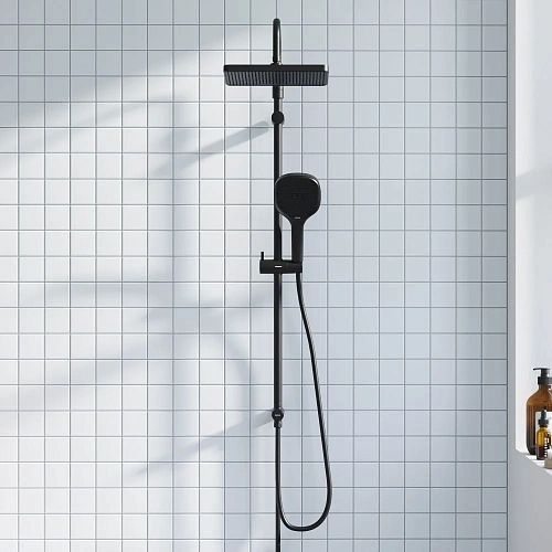 Душевая система Damixa Merkur 940000300 верхний душ 310x200 мм штанга 1050-1450, черный Душевая система Damixa Merkur 940000300 верхний душ 310x200 мм штанга 1050-1450, черный