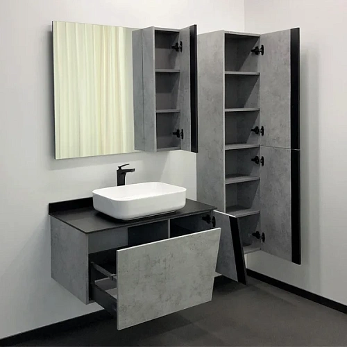 Тумба раковина Comforty Эдинбург-90 00004147997 бетон светлый с черной столешницей, раковина Comforty T-Y9378 Тумба раковина Comforty Эдинбург-90 00004147997 бетон светлый с черной столешницей, раковина Comforty T-Y9378