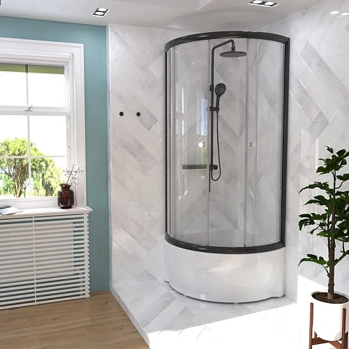 Душевой уголок Radomir Соул 100 1-03-6-0-0-0040 высокий поддон, стекло прозрачное, поддон с каркасом и сифоном, профиль черный Душевой уголок Radomir Соул 100 1-03-6-0-0-0040 высокий поддон, стекло прозрачное, поддон с каркасом и сифоном, профиль черный