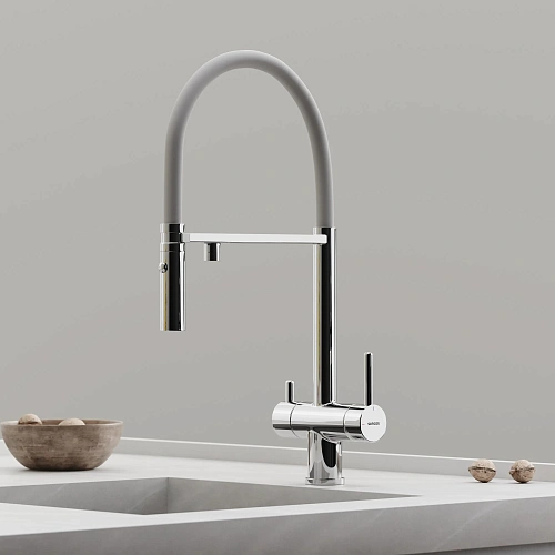 Смеситель для кухни SANCOS Imola SC4010CHwh с возможностью подключения фильтра, хром с белым изливом Смеситель для кухни SANCOS Imola SC4010CHwh с возможностью подключения фильтра, хром с белым изливом