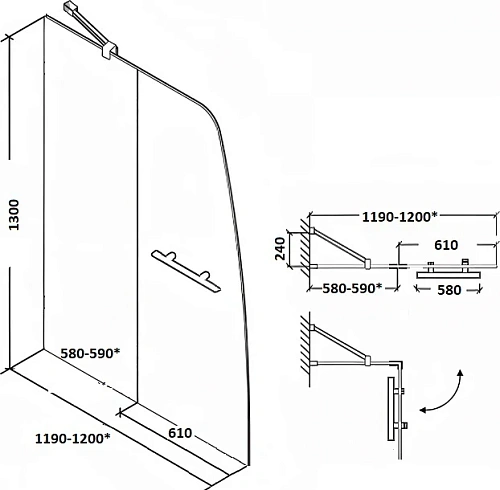 Шторка на ванну Parly F03B распашная 130x120 Шторка на ванну Parly F03B распашная 130x120