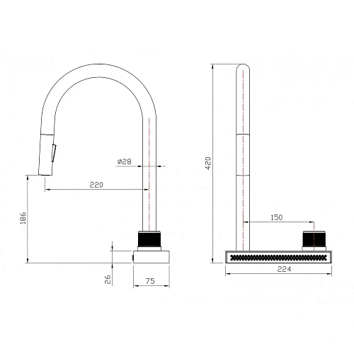 Смеситель для кухни Milacio Ultra (MCU.556.SS) с вытяжной лейкой, сталь нержавеющая Смеситель для кухни Milacio Ultra (MCU.556.SS) с вытяжной лейкой, сталь нержавеющая