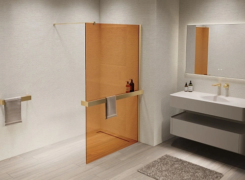 Душевая перегородка Vincea Walk-In VSW-1HR900GSG 900x2000 матовый золотой, стекло янтарь Душевая перегородка Vincea Walk-In VSW-1HR900GSG 900x2000 матовый золотой, стекло янтарь