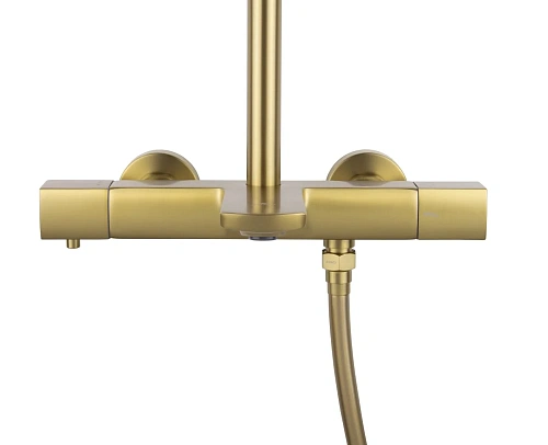 Душевая система Kaiser Cube с термостатом шлифованное золото 01382-3 Душевая система Kaiser Cube с термостатом шлифованное золото 01382-3