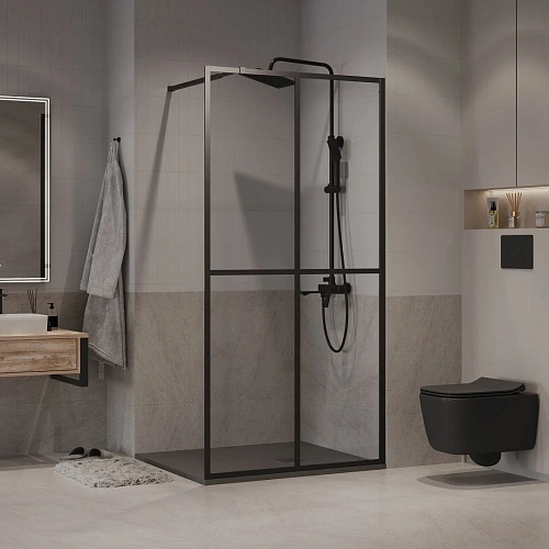 Душевая перегородка Niagara Nova NG-686-90BLACK (90x195) черный матовый, стекло прозрачное с рисунком Душевая перегородка Niagara Nova NG-686-90BLACK (90x195) черный матовый, стекло прозрачное с рисунком