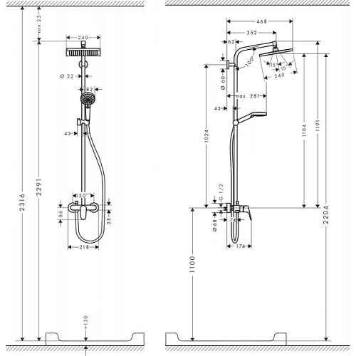 Душевая система hansgrohe Crometta E 240 1jet Showerpipe 27284000 Душевая система hansgrohe Crometta E 240 1jet Showerpipe 27284000