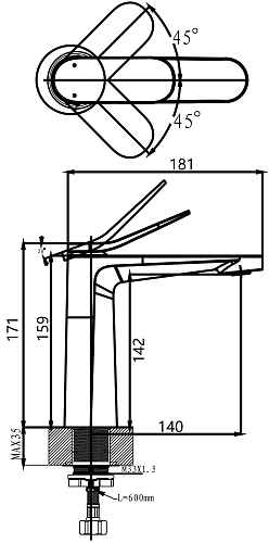 Смеситель для раковины ARROW AMP11868GG 171 мм, серый Смеситель для раковины ARROW AMP11868GG 171 мм, серый