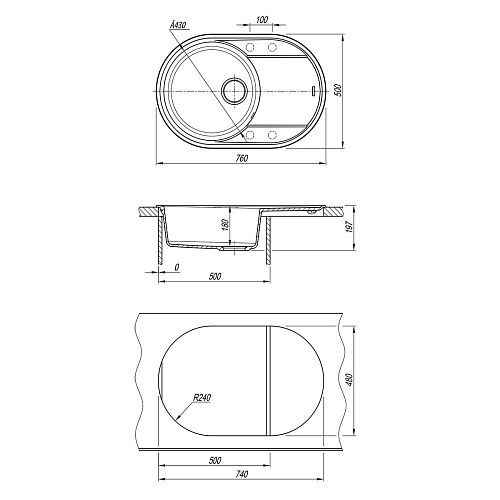 Кухонная мойка Lemark LACHA 760 врезная овальная из кварцгранита, с крылом, шампань 9910060 Кухонная мойка Lemark LACHA 760 врезная овальная из кварцгранита, с крылом, шампань 9910060