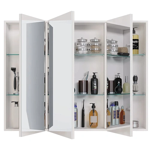 Зеркальный шкаф DREJA ALMI, 90 см, 3 дверцы, 6 стеклянных полок, белый 99.9012 Зеркальный шкаф DREJA ALMI, 90 см, 3 дверцы, 6 стеклянных полок, белый 99.9012