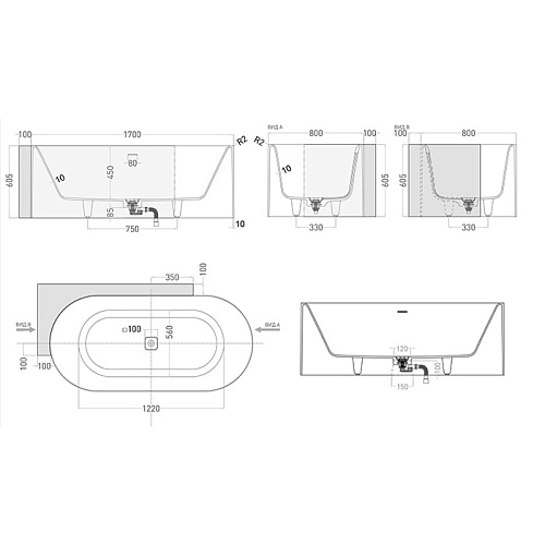 Ванна из искусственного камня Salini PERLA CR 1800x900 1049203M S-Stone белый Ванна из искусственного камня Salini PERLA CR 1800x900 1049203M S-Stone белый
