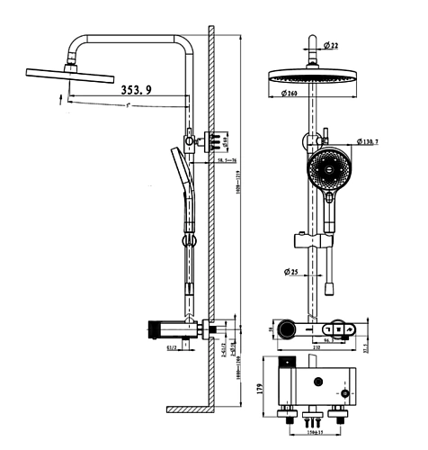 Душевая система ARROW AMG13SH868ACP с термостатом хром Душевая система ARROW AMG13SH868ACP с термостатом хром