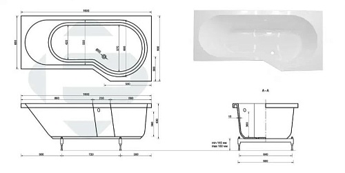 Ванна из искусственного камня Эстет Верона 1600х800 ФР-00016731 правая Ванна из искусственного камня Эстет Верона 1600х800 ФР-00016731 правая
