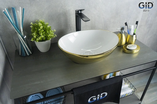 Раковина Gid Nc999 52229 накладная белая / золото 41x34x15 Раковина Gid Nc999 52229 накладная белая / золото 41x34x15