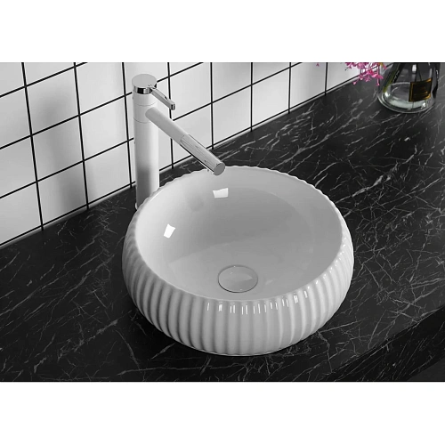 Раковина Ceruttispa CR0007 405х405х130 накладная, белая, круглая, ребристая Раковина Ceruttispa CR0007 405х405х130 накладная, белая, круглая, ребристая
