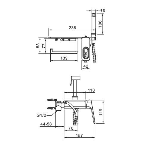 Гигиенический душ Raglo R51.55.09 встраиваемый с полкой и держателем бумаги, графит Гигиенический душ Raglo R51.55.09 встраиваемый с полкой и держателем бумаги, графит
