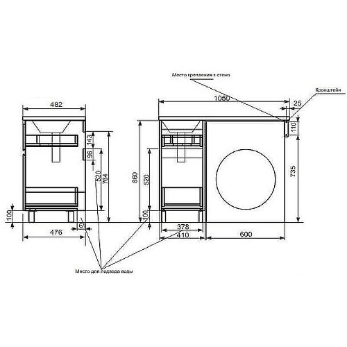 Тумба с раковиной Эстет Dallas Luxe ФР-00009666 1050х482 левая, напольная 2 ящика Тумба с раковиной Эстет Dallas Luxe ФР-00009666 1050х482 левая, напольная 2 ящика