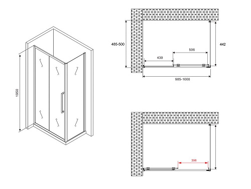 Душевой уголок ABBER Schwarzer Diamant AG30100BH-S50B 100x50 см универсальный, профиль черный, стекло прозрачное Душевой уголок ABBER Schwarzer Diamant AG30100BH-S50B 100x50 см универсальный, профиль черный, стекло прозрачное