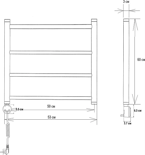 Полотенцесушитель электрический EWRIKA Сафо P 60х50 L, черный матовый 462079 Полотенцесушитель электрический EWRIKA Сафо P 60х50 L, черный матовый 462079