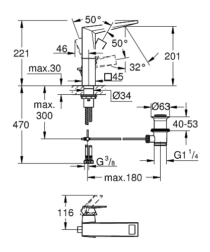 Смеситель для раковины GROHE Allure Brilliant с высоким изливом, сливной гарнитур (23109DC0) Смеситель для раковины GROHE Allure Brilliant с высоким изливом, сливной гарнитур (23109DC0)