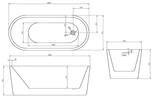 Ванна отдельностоящая ABBER AB9272-1.6 160x70 универсальная, белая акриловая Ванна отдельностоящая ABBER AB9272-1.6 160x70 универсальная, белая акриловая