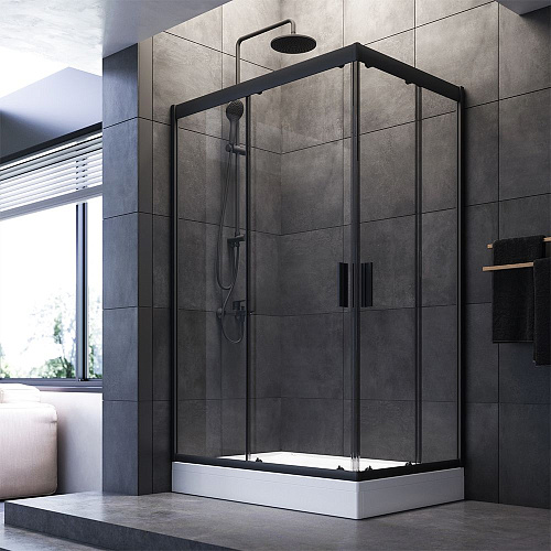 Душевой уголок AM.PM Gem W90G-404-120280-BT Twin Slide 120x80, профиль черный матовый, стекло прозрачное Душевой уголок AM.PM Gem W90G-404-120280-BT Twin Slide 120x80, профиль черный матовый, стекло прозрачное