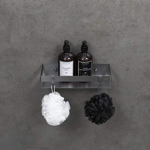 Полка Lemark SHELF LINE 300 мм с крючками, графит 9776051 Полка Lemark SHELF LINE 300 мм с крючками, графит 9776051