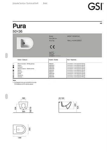 Биде подвесное GSI PURA голубой матовый (8864115) Биде подвесное GSI PURA голубой матовый (8864115)