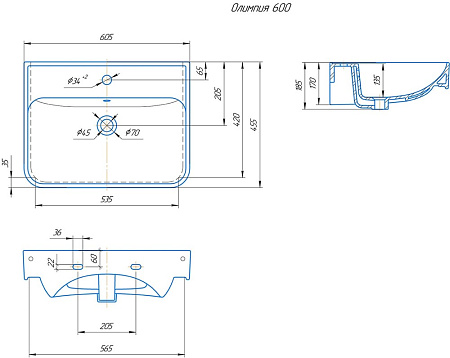 Раковина Kirovit Олимпия 60 см 196345 Раковина Kirovit Олимпия 60 см 196345