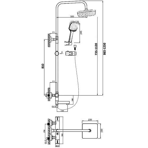 Душевая система Orange Thermo T02S4-911b термостат с изливом, черный матовый Душевая система Orange Thermo T02S4-911b термостат с изливом, черный матовый