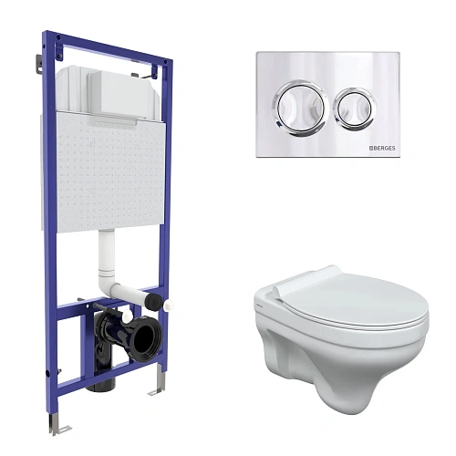 Комплект инсталляции BERGES NOVUM с клавишей смыва O3 хром глянец, унитазом ALBIT S и сиденьем Top Slim SO, микролифт, быстросъем 043318 Комплект инсталляции BERGES NOVUM с клавишей смыва O3 хром глянец, унитазом ALBIT S и сиденьем Top Slim SO, микролифт, быстросъем 043318