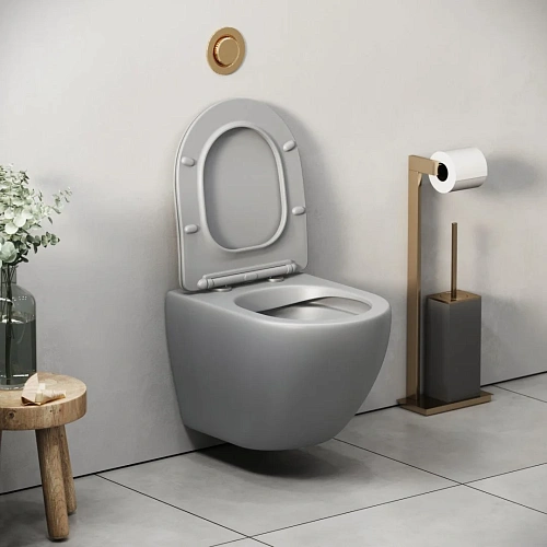 Унитаз подвесной GROSSMAN GR-4455GLMS Color 485x365x360 серый матовый безободковый с тонкой крышкой Унитаз подвесной GROSSMAN GR-4455GLMS Color 485x365x360 серый матовый безободковый с тонкой крышкой